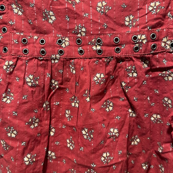 Abercrombie & Fitch Burgundy & White Floral Ruffle Cap Sleeve Eyelet Top - Picture 3 of 6